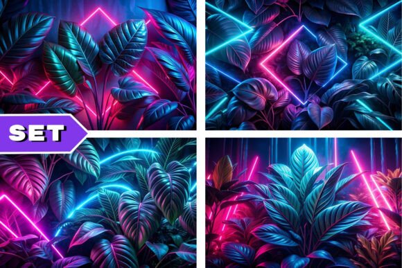 Download 8 Radiant Neon Leaves Background - Background Collection