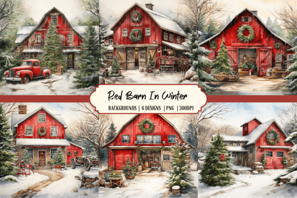Download Red Barn in Winter Background - Background Collection