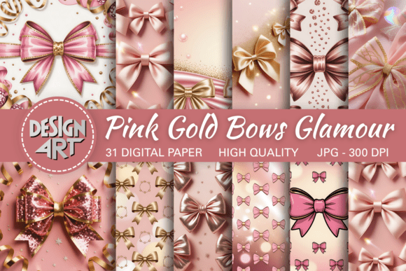 Download Pink Gold Bows Glamour Background Paper - Background Collection