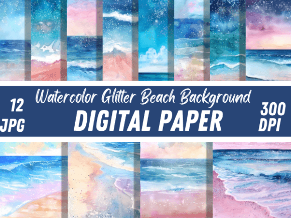 Download Watercolor Glitter Beach Wave Background - Background Collection