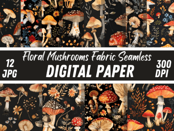 Download Floral Mushrooms Fabric Paper Background - Background Collection