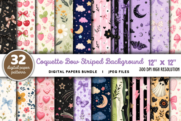 Download Coquette Bow Striped Background Bundle - Background Collection