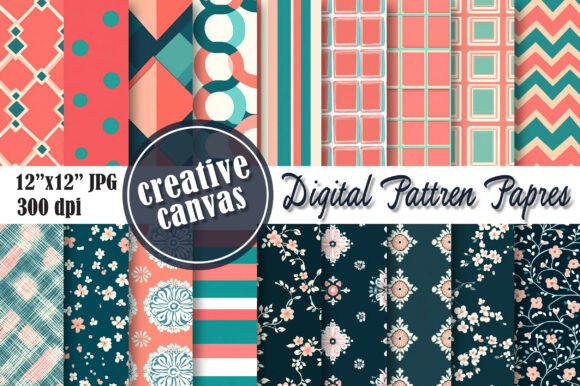 Download Coral Teal Stripe Digital Paper Bundle - Stripe digital paper Collection